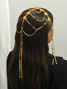 1pc Arabic Gold-Plated Diamond-Shaped Sequin Headchain, Women's Wedding, Party, Festival, Holiday Accessory - Golden - View 3