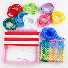 Weaving Loom Kit Toys Crafts For Kids And Adults - Sturdy Frame Potholder Loom Making Kits Portable Box And Craft Loops - Multicolor - View 5