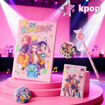 1set Kpop High-Quality Original New Student Practical Study Supplies Set By Demon Hunting Witch Group - KPOP Notebook, KPOP Pin, KPOP Gel Pen, KPOP Small Notebook, Stationery Gift Set