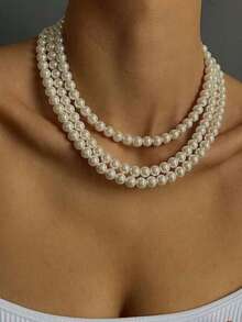 一款时尚的仿珍珠三层项链，女士款 - 白色 - 查看 7