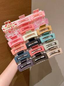 6pcs Women's Minimalist Solid Color, Fashion Heart Transparent Print Basic Large Square Hair Claw Clips, Elegant Hair Claw Ponytail Clips, Suitable For Dates, Beach Vacations, Dresses, Daily Outings, Hair Decor Accessories, Gift For Girlfriend, Festivals, Daily Use, Recommended! Summer Outfits Hair Clips - Multicolor - View 4