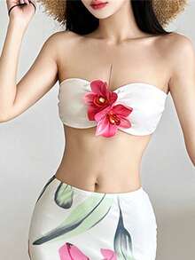 Kliou Women's Floral Print Maxi Mermaid Skirt, Elegant Fitted Summer Beach Vacation High Stretch Club Basic Wild Bottom - White - View 5