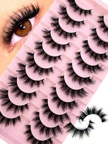10 Pairs Criss-Cross Fluffy Natural False Eyelashes, 3D Mink Lash Extension, Long Lasting Lashes For Daily Wear - Black - View 2