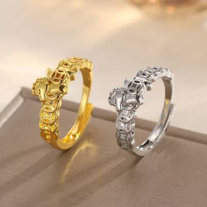 2pcs Multicolor "Wealth Comes Soon" Horse Zodiac Copper Alloy Rings, Versatile Daily & Party Wear For Women, Summer Jewelry Accessories