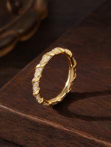 1枚简约休闲铜镶锆石全铺镶女士戒指，日常佩戴及节日礼物 - 彩色 - 查看 3