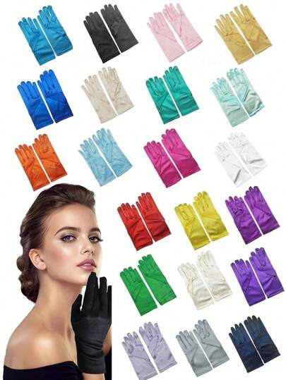 D EXCEED 1 Pair/3 Pairs Satin Opera Gloves For Women - Wedding Bridal Gloves, Tea Party Gloves, 1920s Vintage Accessories, Teacher's Gift, Available In Short, Medium And Long Lengths, Suitable For Halloween