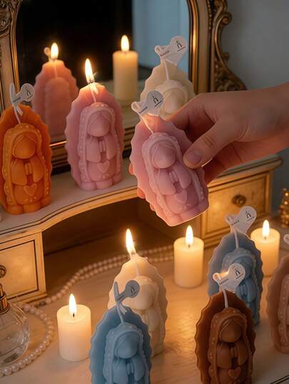 1pc Cute Virgin Mary Heart Prayer Candle, 2.24inch Long, 3.86inch High, Photography Prop Background, For Holiday Home Decor, Family Celebration Party Gift, Thoughtful Present