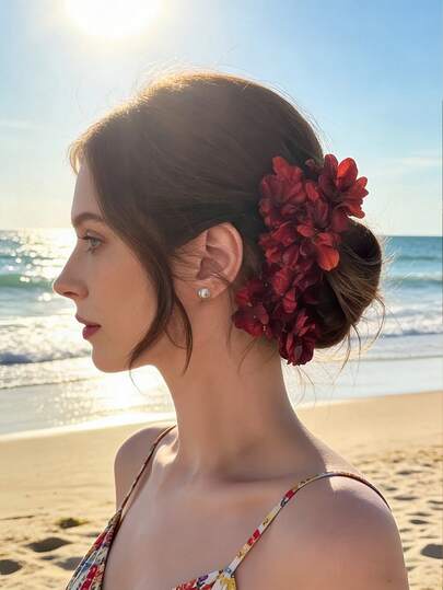 2pcs Vintage Red Flower Hair Clips, Handmade Wedding Accessories - Suitable For Weddings, Photoshoots, Parties And Formal Occasions Bridal Hair Clips, Retro Floral Hair Accessories, Headpiece, Bun Extension, Hair Styling Pins