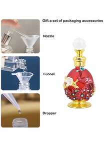 15ml Botella de perfume vintage con patrón de pavo real esmaltado y pintado a mano con rhinestones, botella rellenable adecuada para fragancias y aceites esenciales, regalo de viaje para mujeres (solo la botella) + Aceite de relleno - Ver 4