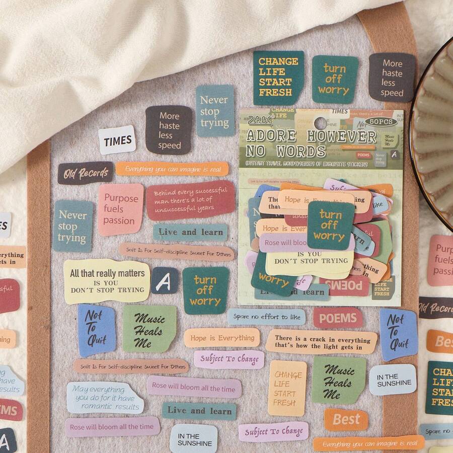 50张/包 英文贴纸，适用于剪贴簿、手账贴纸