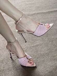 Pointed Toe Ruffle Metal Buckle Stiletto Heel Sandals, Sexy Thin Heel Women Shoes, Summer New Arrival - Pink - View 5