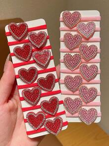 20个可爱水钻爱心发圈，粉色和红色发饰 - 紅色 - 查看 3