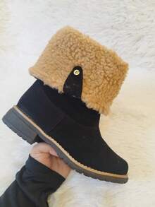 Women's Mid-Calf Boot With Fleece Lining, Comfortable For Winter - Black and White - View 6