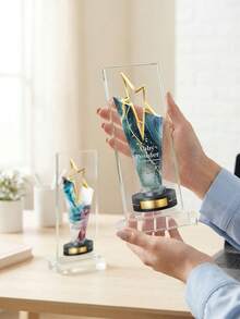 1pc Personalized Acrylic Star-Shaped Award Medal, Unique Employee Recognition Gift, Customizable Text, Custom Company Appreciation Trophy, Employee Award Plaque, Retirement Or Thank You Gift For Staff And Management - Multicolor - View 4