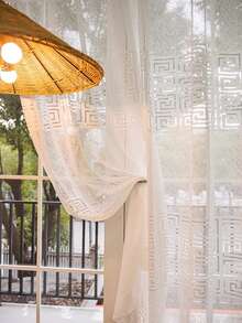 1件中式复古窗帘，半透明禅意客厅书房窗帘 - 白色 - 查看 9