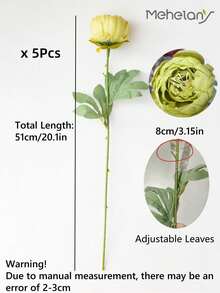MEHELANY 5支20.1英寸绿色仿真牡丹花，塑料花茎，复古牡丹仿真花，丝绸花束，适用于房间装饰、花瓶、DIY婚礼、派对中心摆件、母亲节、情人节、生日礼物、人造花卉装饰、春夏户外派对用品 - 綠色 - 查看 9