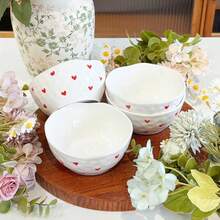 1个/2个韩式ins风不对称手绘小爱心陶瓷碗，高性价比可爱图案碗，日常甜点碗，冰淇淋碗，水果沙拉碗，家用饭碗 - 彩色 - 查看 9