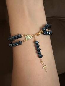 Double Rosary Bracelet Gold Plated - Graphite - View 1