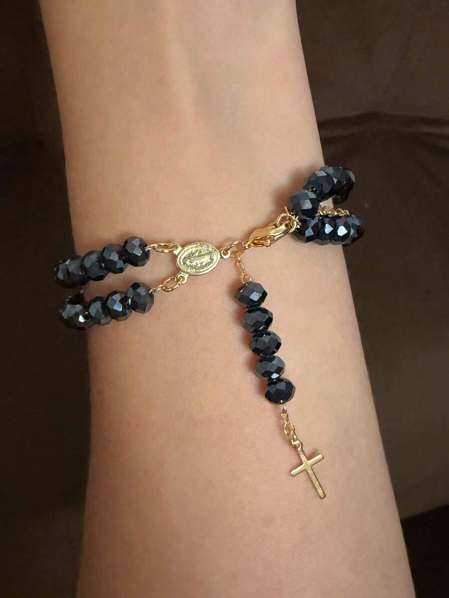 Double Rosary Bracelet Gold Plated - Graphite - View 1