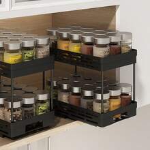 1pc/2pcs 2 Tier Multifunctional Plastic Storage Rack, Large Capacity Double Layer Cabinet Storage Organizer, Drawer Type Storage Shelves For Seasoning Bottle & Spice Jar, Pull Out Under Sink Organizer, Suitable For Cabinet, Kitchen - Multicolor - View 10