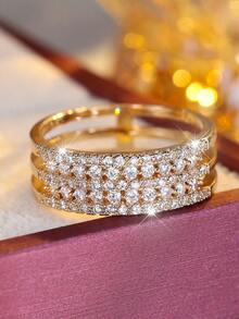 1枚奢华多层全钻戒指，独特设计叠戴戒指，优雅通勤女款戒指 - 戒指 - 查看 1