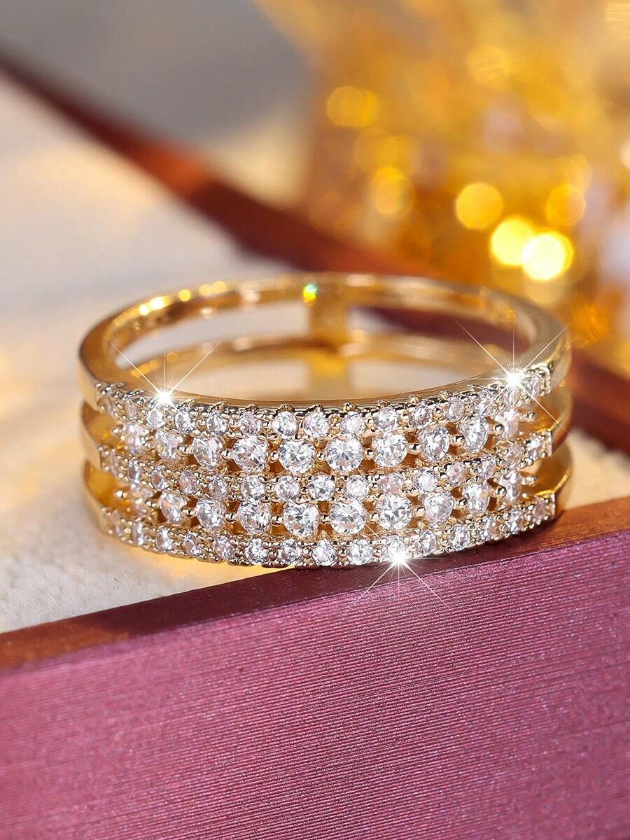 1枚奢华多层全钻戒指，独特设计叠戴戒指，优雅通勤女款戒指 - 戒指 - 查看 1