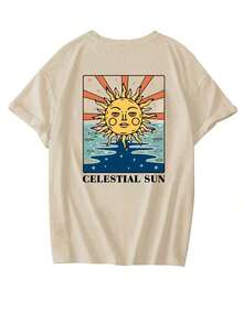 Women's Vintage Pop Art T-Shirt, Solar Celestial Sun T-Shirt, Casual Fashion & Versatile Blouse - 杏色 - 查看 6