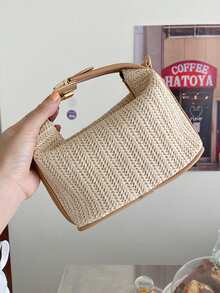 夏季编织手提包，休闲女士手提包，单肩斜挎包，沙滩必备，时尚夏季度假包，女士沙滩必备单品，假日编织包，编织包，春夏小包，新款韩版百搭斜挎包，简约清新编织单肩手提包，单肩包 - 彩色 - 查看 6