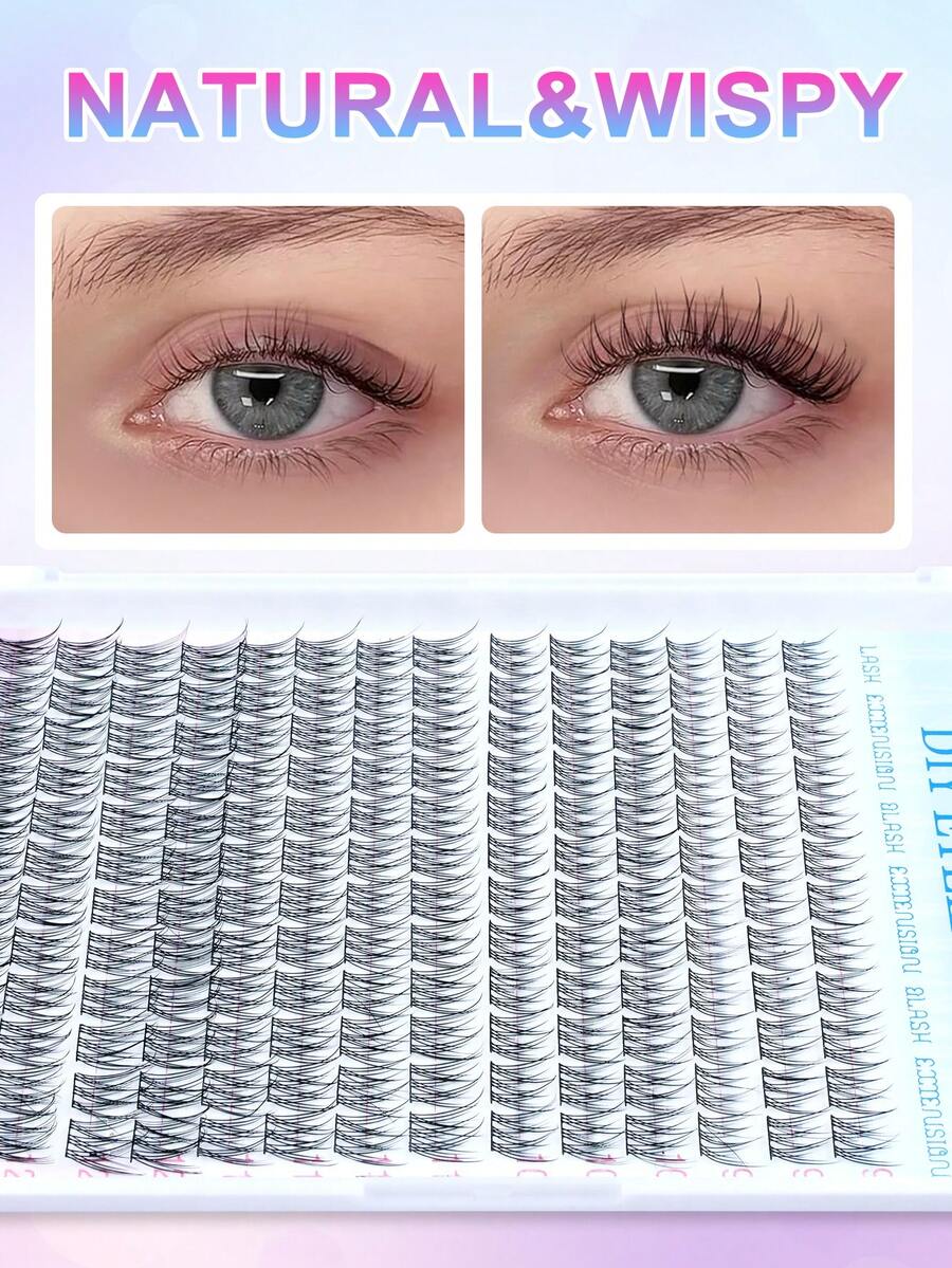 168Pcs D Curl Wispy Lash Clusters 8-16mm Mixed Length, Natural Fluffy Individual Cluster Lashes, Soft Lightweight DIY Eyelash Extensions, Voluminous 3D Effect Single Fake Lashes, Easy To Apply For Home Makeup, Reusable Comfortable Wear False Lashes For Daily & Casual Eye Looks, Beginner-Friendly Lash Extension Clusters - 黑色 - 查看 1