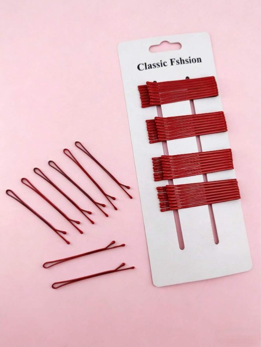 40 piezas/paquete Pinzas para el cabello planas de color rojo sólido - Rojo - Ver 1