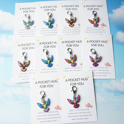 5pcs/10pcs Inspirational Hummingbird & Dove Keychain, 2D Flat Design, Fashion Accessory For Men & Women Handbag, Wallet, Backpack, Car Keys, Suitable For Family Gatherings, Birthday, Holiday Parties, Friendship Day, School Events, Graduation, Gift For Loved Ones Who Need Encouragement
