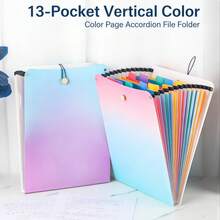 1 pièce Chemise de séparateur de matières pour étudiants, classeur organisateur de documents à 13 fentes de couleur dégradée, grand classeur accordéon format A4, sac de rangement de documents de bureau - Sac accordéon vertical à 13 compartiments - Voir 9