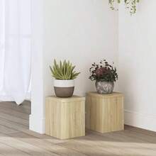 vidaXL Pflanzenständer 2 Stk., Blumenständer Hohle Konstruktion, Dekosäule Podest Für Pflanzen Dekoartikel, Blumenhocker Blumensäule, Helle Eiche Khaki 25x25x80cm Holzwerkstoff - Light Oak Khaki - View 16