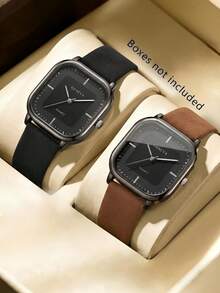 两件套男士石英表组合，商务、休闲、运动皆宜，简约方形表盘，适合日常佩戴、装饰或生日等各种场合，是送给朋友和父亲的理想节日礼物。 - 彩色 - 查看 9