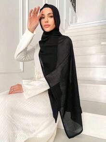 Women Solid Color Viscose Headscarf, Soft Wide-Brim Scarf, Versatile Hijab, Suitable Daily Wear - Màu Khaki - Xem 2