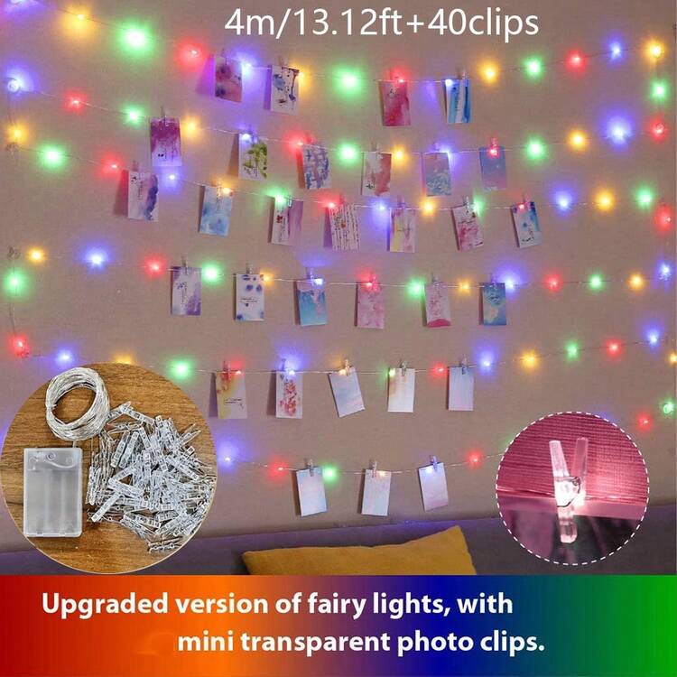 1套照片夹灯串，LED仙女夹灯，适合悬挂照片，电池供电，适用于礼品、庭院、卧室、婚礼、生日派对、万圣节、返校季、情人节装饰（不含电池） - 銀色線 - 查看 15