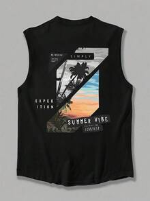 1 chiếc áo tank top nam mùa hè in họa tiết cổ tròn kiểu dáng thường ngày - màu đen - Xem 2