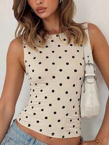 Women's Polka Sleeveless Casual Top, & Fashionable, Suitable Street, Party, Nightclub Wear In Summer - 海軍藍 - 查看 1