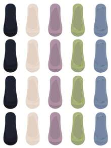 1/5/10 Pairs Of Non-Slip Invisible Seamless Ice Silk Summer Thin Solid Casual Breathable Low Cut Boat Socks Soft - Multicolor - View 18