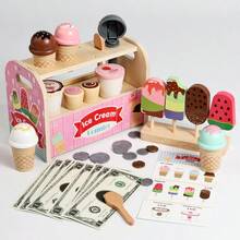 儿童模拟过家家、冰淇淋、冰淇淋店、收银员、角色扮演、木制玩具、早教、过家家、厨房、冰淇淋柜台、摊位、女孩益智互动玩具、生日礼物、收银员、便利店亲子玩具，款式随机，颜色随机 - 彩色 - 查看 11