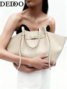 Dedoo Fashionable Large Capacity Trapezoid Design Lock Closure Women's Shoulder Bag, Luxury PU Leather Handbag, High-Quality Underarm Bag - Beige - View 7