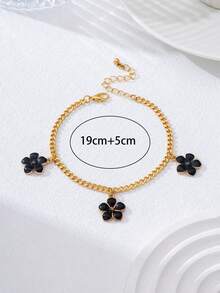 1pc Elegant & Fashionable Creative Design, Charming Enamel Five-Petal Flower Pendant Anklet, Suitable For Women's Daily Wear, Can Be Used As A Gift - Flower Shape - View 5