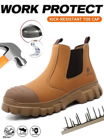 Giày bảo hộ nam, chống va đập, chống đâm thủng, chống mài mòn với mũi thép, màu đen/vàng, giày động cao cổ chống áp lực dùng cho công trường xây dựng, làm vườn, ủng bảo hộ chống thấm nước, giày bảo hộ động unisex.