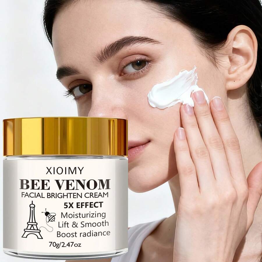 Xioimy 70克五重滋养面霜，蕴含蜂毒、烟酰胺、泛醇和透明质酸——紧致、提亮、保湿三效合一，适合所有肤质，深层补水，令肌肤柔滑细腻——优雅包装，男女皆宜的蛋白质护肤品 - 白色 - 查看 1