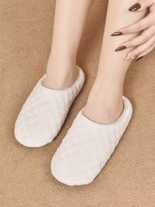 Women's Plaid Striped Fluffy Slippers, Closed Toe Design, Soft Sole House Slippers, Mother's Day Gift - Apricot - View 7