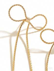 女士金色蝴蝶耳链耳环，精致流苏吊坠耳环，可爱简约串珠首饰 - 金黃色 - 查看 5