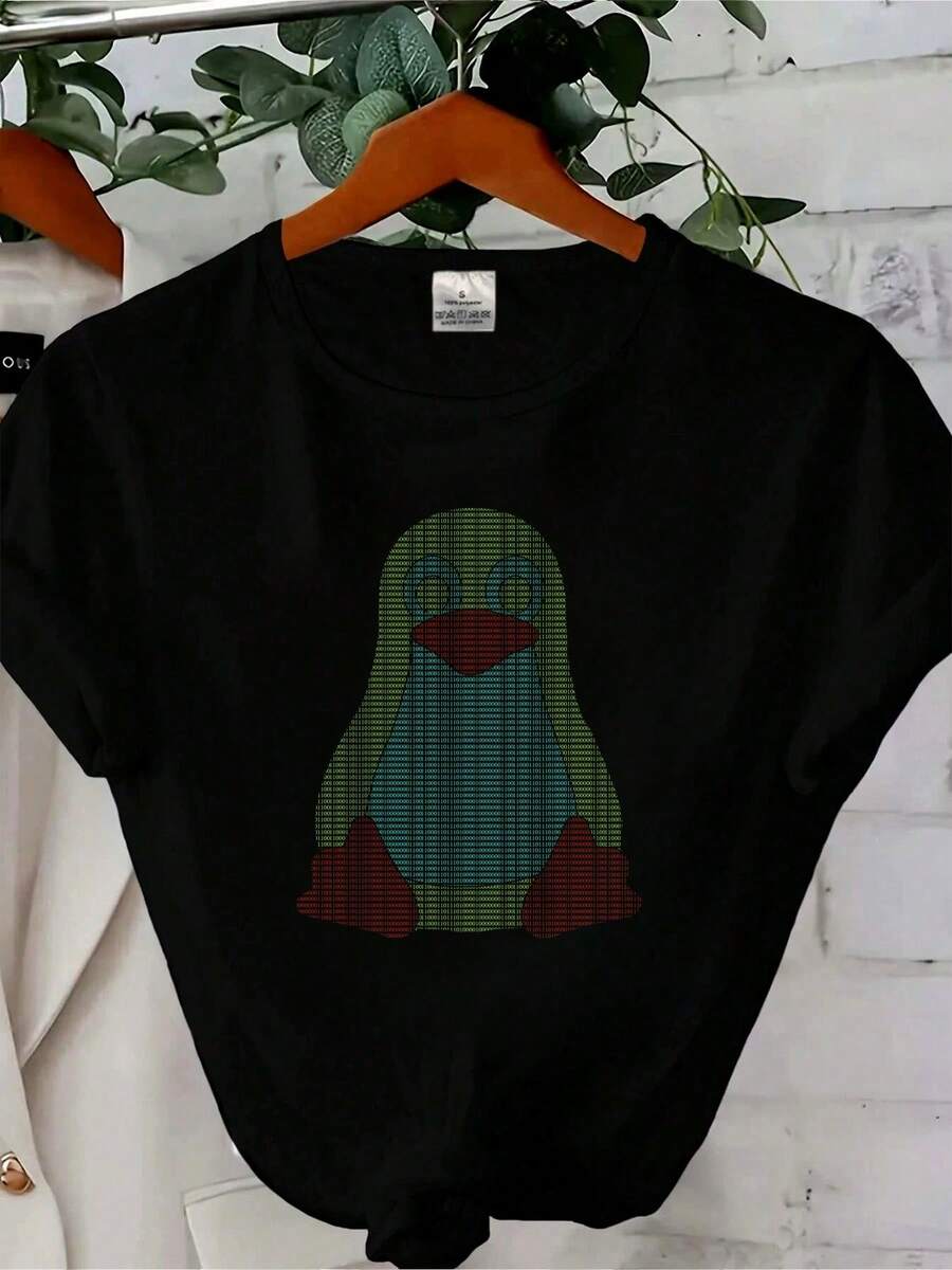 Women T-Shirt Print Linux Penguin In Binary Code With Terminal Colors T Shirt Black Long Or Short Sleeves - 黑色 - 查看 1