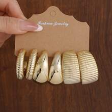 1 Set Fashionable Minimalist Geometric Pattern CCB Earrings Set, Suitable For Daily Wear - Yellow Gold - View 7