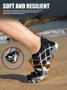 1 Pair Geometric Pattern Woven Lace-Up Men's Water Shoes, Outdoor Summer Fitness Barefoot Shoes - Black - View 4