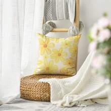 1件黄色线条雏菊图案抱枕套，夏季花卉沙发靠垫套 - 黃色 - 查看 9